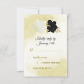 Schwarz-weiße Blume Gold Blätter RSVP Karte (Vorderseite)