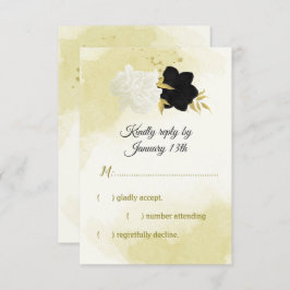 Schwarz-weiße Blume Gold Blätter RSVP Karte