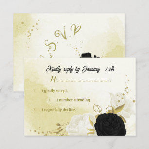 Schwarz-weiße Blume Gold Blätter RSVP Karte
