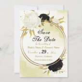 Schwarz-weiße Blume Gold Blätter Save The Date (Vorderseite)