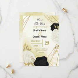 Schwarz-weiße Blume Gold Blätter Save The Date