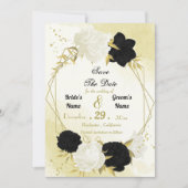 Schwarz-weiße Blume Gold Blätter Save The Date (Vorderseite)