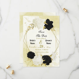 Schwarz-weiße Blume Gold Blätter Save The Date