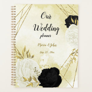 Schwarz-weiße Blume Goldhochzeit Planer