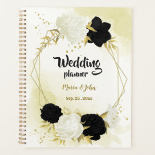 Schwarz-weiße Blume Goldhochzeitplaner Planer