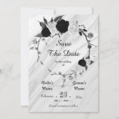 Schwarz-weiße Blume graue Blätter botanischer Kran Save The Date (Vorderseite)