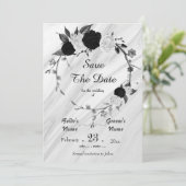 Schwarz-weiße Blume graue Blätter botanischer Kran Save The Date (Stehend Vorderseite)