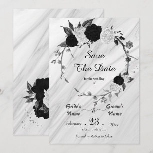 Schwarz-weiße Blume graue Blätter botanischer Kran Save The Date