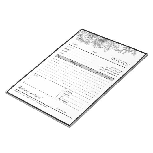 Schwarz-weiße Blume Grenzüberschreitende Rechnung Notizblock (angewinkelt)
