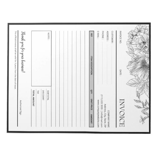 Schwarz-weiße Blume Grenzüberschreitende Rechnung Notizblock (Vorderseite)
