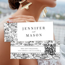 Schwarz-weiße Blume Hochzeit QR Registrierungskart