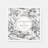 Schwarz-weiße Blume Hochzeitszeitszettel Serviette (Vorderseite)