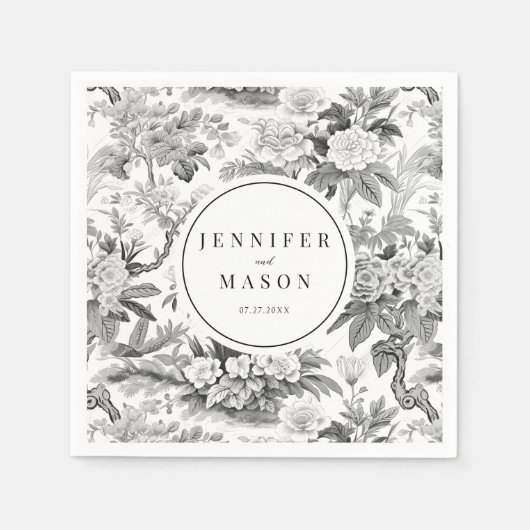 Schwarz-weiße Blume Hochzeitszeitszettel Serviette (Vorderseite)