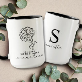 Schwarz-weiße Blume Januar Geburtstagsgeschenk Mon Tasse