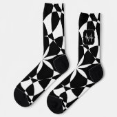 Schwarz-weiße Blume Mandala mosaic Retro Monogramm Socken (Linkes Detail)