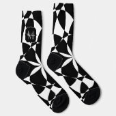 Schwarz-weiße Blume Mandala mosaic Retro Monogramm Socken (Rechts)