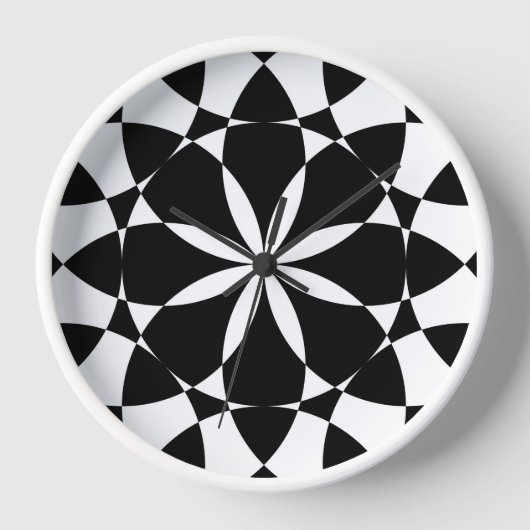 Schwarz-weiße Blume Mandala mosaic Retro Monogramm Uhr (Vorderseite)