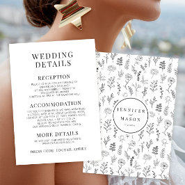 Schwarz-weiße Blume Minimalistische Hochzeitsdetai Begleitkarte