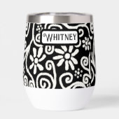 Schwarz-weiße Blume mit Blumen und Wirbel Personal (Rückseite)