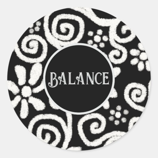 Schwarz-weiße Blume mit Blumen und Wirbel Personal Runder Aufkleber (Vorderseite)