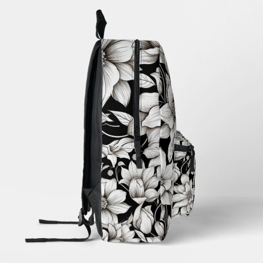 Schwarz-weiße Blume Monogram Name Camp School Bedruckter Rucksack (Links)