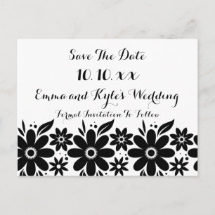Schwarz-weiße Blume Save the Date oder einladen Ankündigungspostkarte