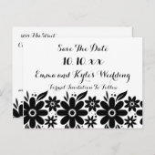 Schwarz-weiße Blume Save the Date oder einladen Ankündigungspostkarte (Vorne/Hinten)