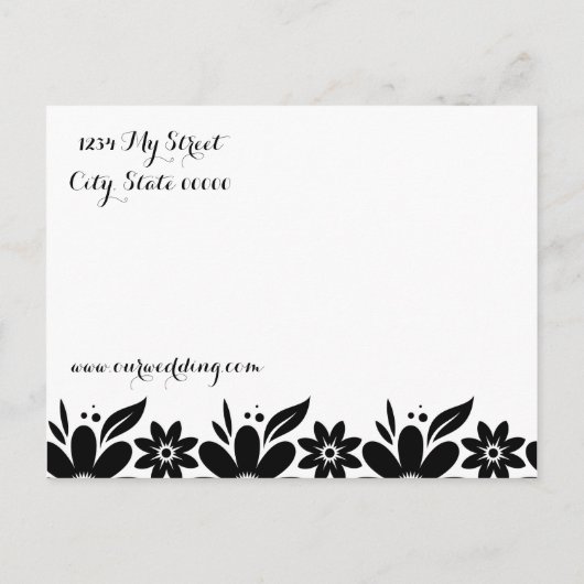 Schwarz-weiße Blume Save the Date oder einladen Ankündigungspostkarte (Rückseite)