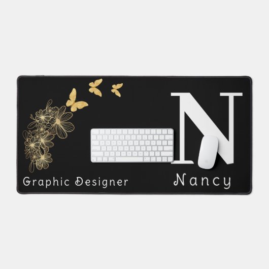 Schwarz-weiße Blume Schmetterling minimalistisch Schreibtischunterlage (Tastatur & Maus)