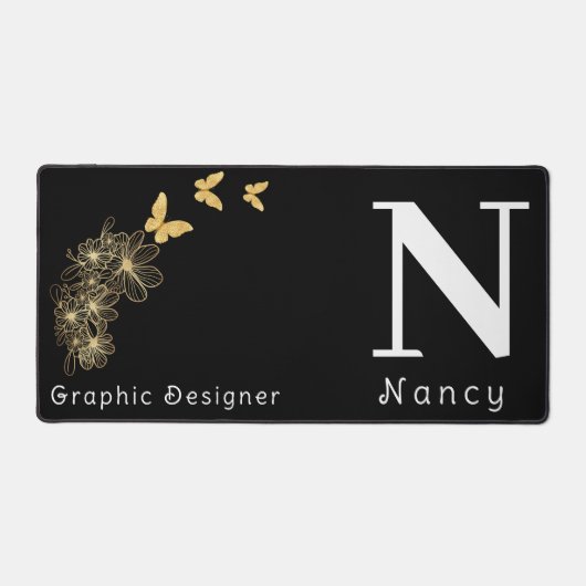 Schwarz-weiße Blume Schmetterling minimalistisch Schreibtischunterlage (Vorderseite)