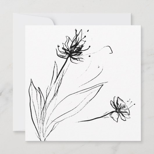 Schwarz-weiße Blume Sketch Botanisch Einladung (Rückseite)