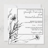 Schwarz-weiße Blume Sketch Botanisch Einladung (Vorderseite)