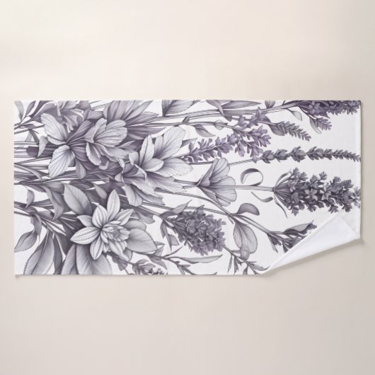 Schwarz-Weiße Blumen Badhandtuch Set (Badehandtuch)