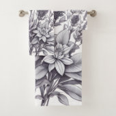 Schwarz-Weiße Blumen Badhandtuch Set (Insitu)