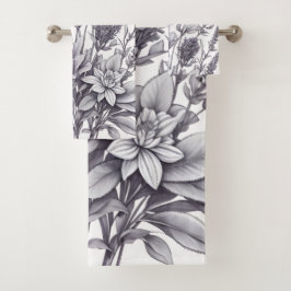 Schwarz-Weiße Blumen Badhandtuch Set