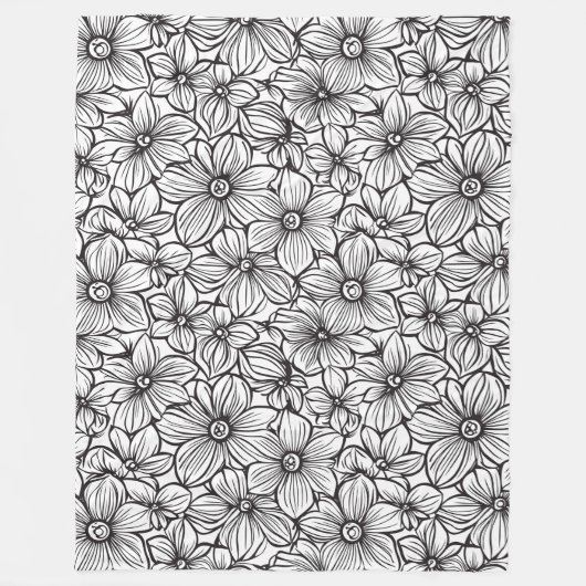 Schwarz Weiße Blumen Fleecedecke (Vorderseite)