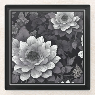 Schwarz-Weiße Blumen Glasuntersetzer