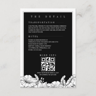 Schwarz-weiße Blumen-Hochzeit mit QR-Details Begleitkarte