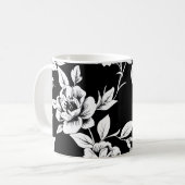 Schwarz-weiße Blumen Kaffeetasse (Vorderseite Links)