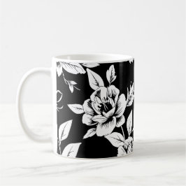 Schwarz-weiße Blumen Kaffeetasse