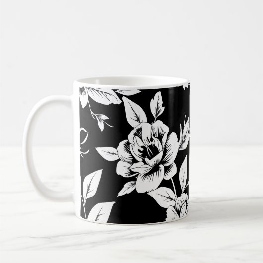 Schwarz-weiße Blumen Kaffeetasse (Links)