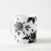 Schwarz-weiße Blumen  Kaffeetasse (Vorderseite Links)