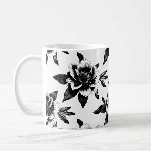 Schwarz-weiße Blumen  Kaffeetasse (Links)