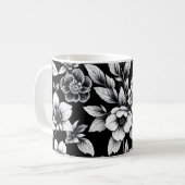 Schwarz-weiße Blumen Kaffeetasse (Vorderseite Links)