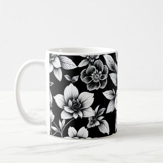 Schwarz-weiße Blumen Kaffeetasse (Links)