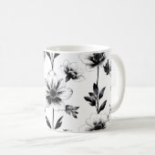 Schwarz-weiße Blumen Kaffeetasse (VorderseiteRechts)