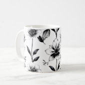 Schwarz-weiße Blumen Kaffeetasse (Vorderseite Links)