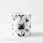Schwarz-weiße Blumen Kaffeetasse (Mittel)