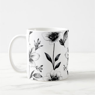 Schwarz-weiße Blumen Kaffeetasse
