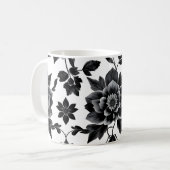 Schwarz-weiße Blumen Kaffeetasse (Vorderseite Links)